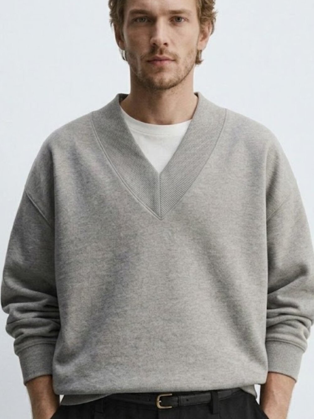 ZARA Men's Relaxed Fit Sweatshirt Organic Cotton Grey Marl Size S NWT